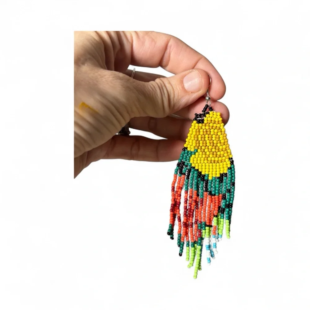 Colorful Floral Yellow and Red Roses Beaded Earrings